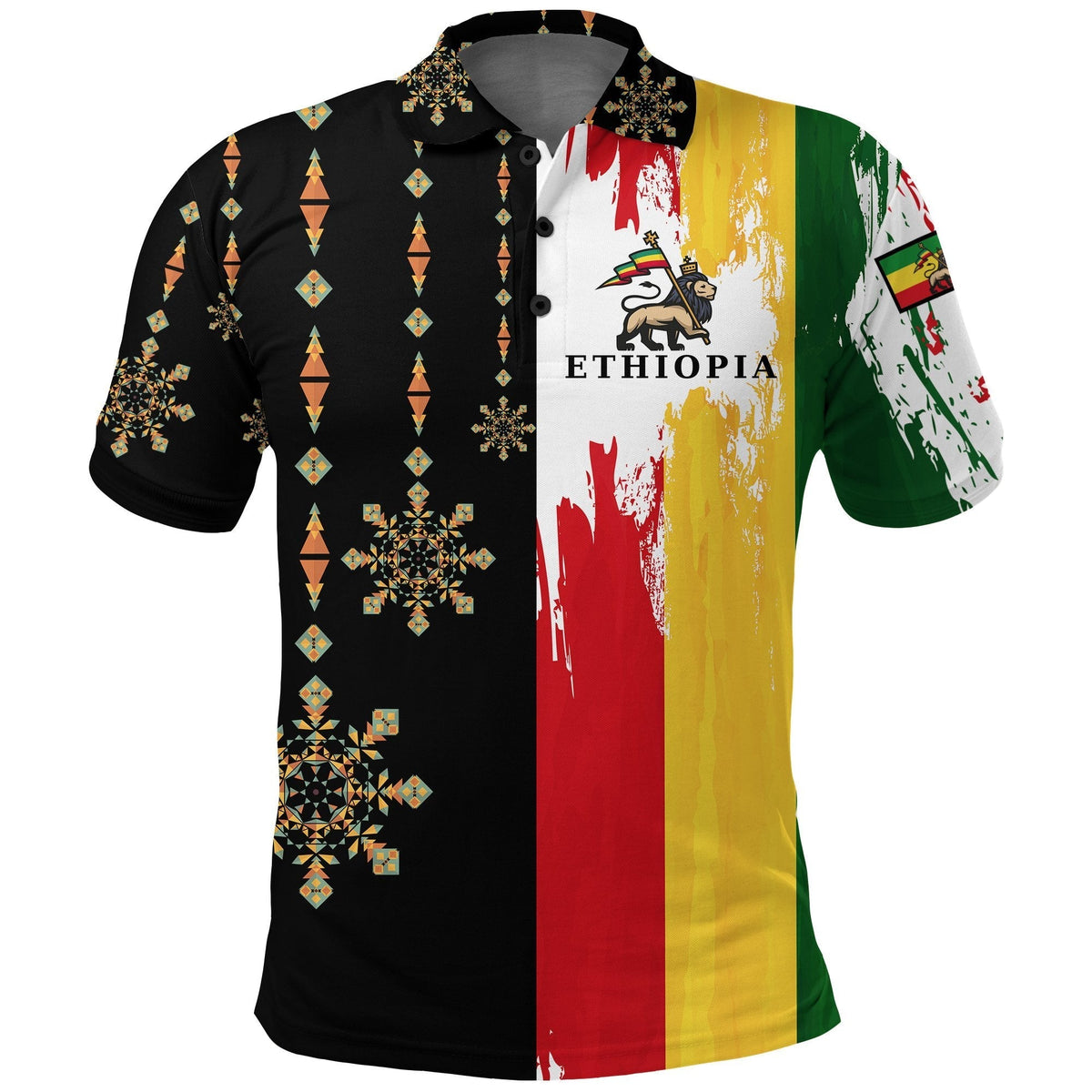 Ethiopia Polo Shirt Flags Color With Aztec Pattern LT20 - Wonder Print Shop