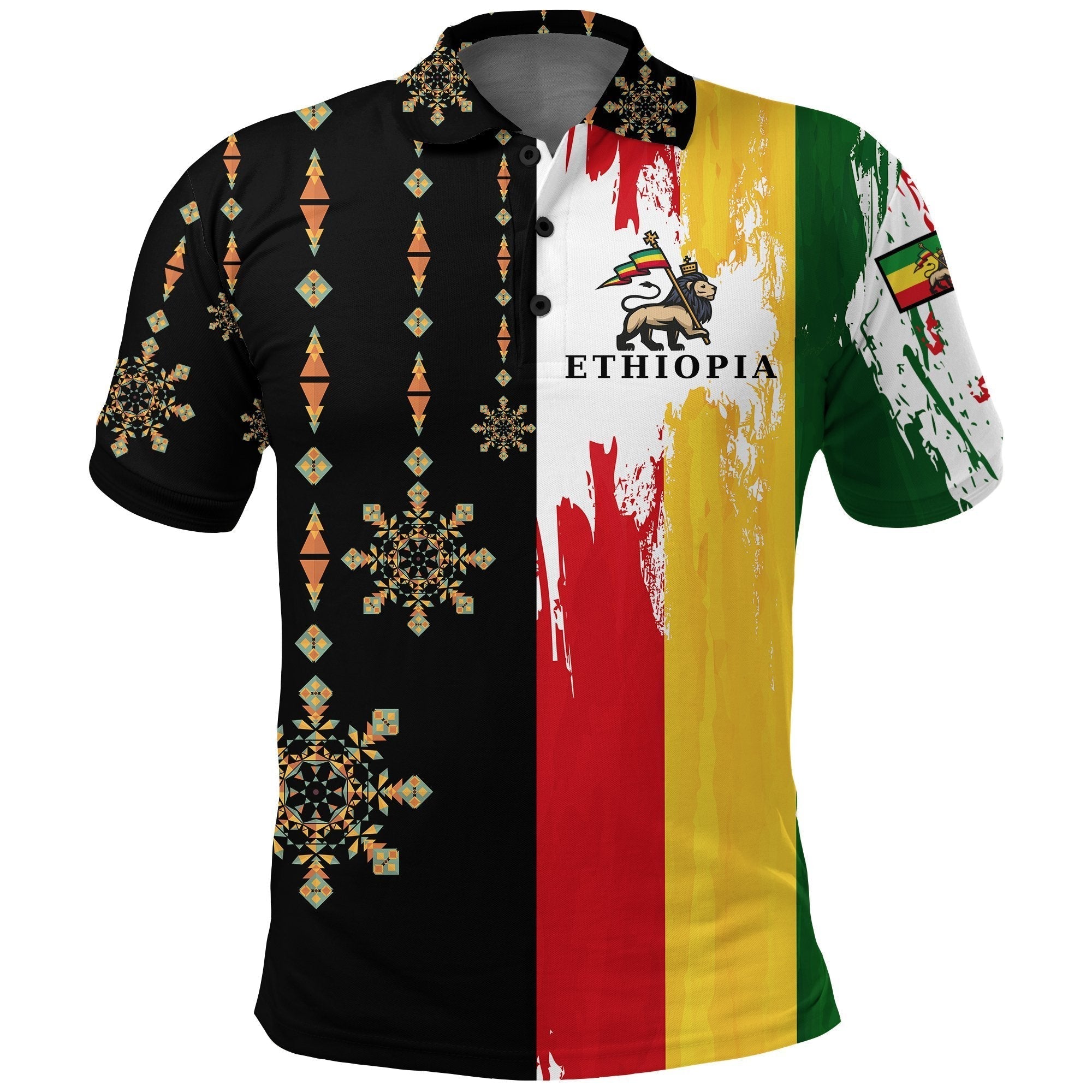 ethiopia-polo-shirt-flags-color-with-aztec-pattern