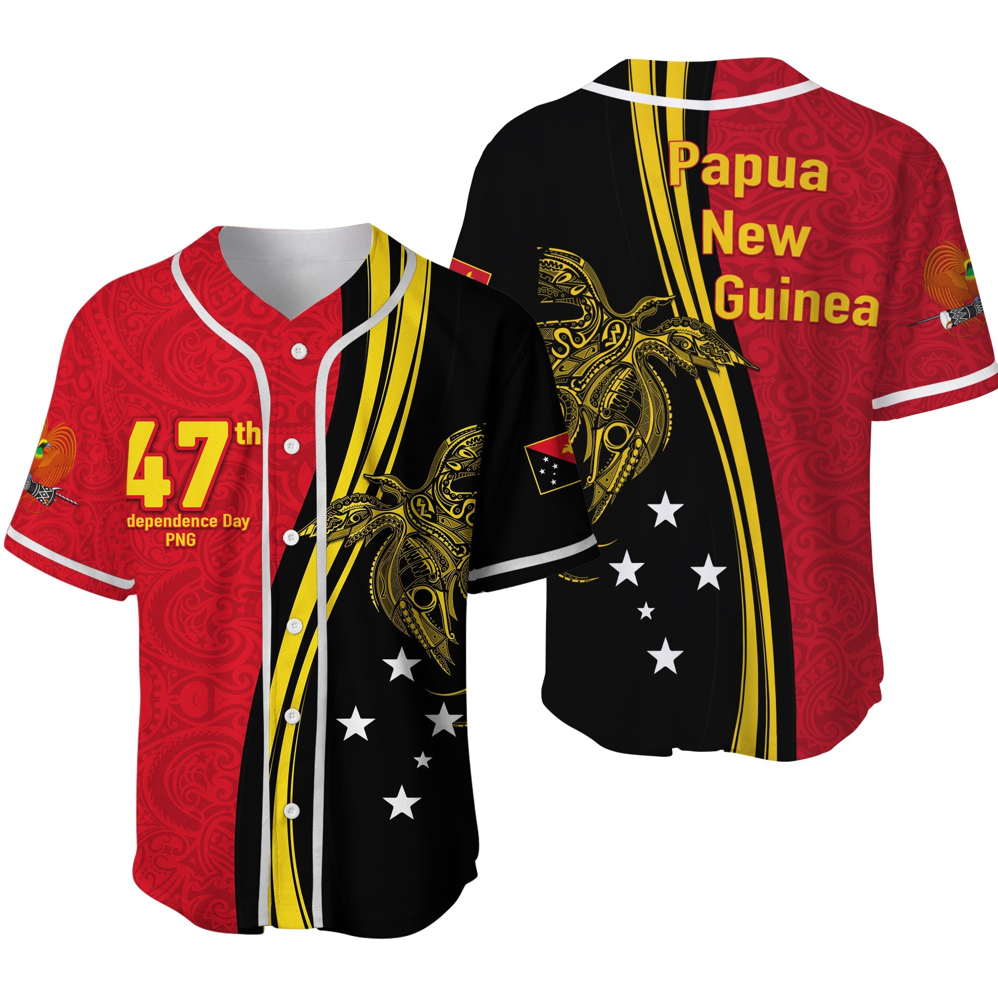 Papua New Guinea Independence Anniversary Polynesian Tribal Baseball Jersey LT12 - Wonder Print Shop