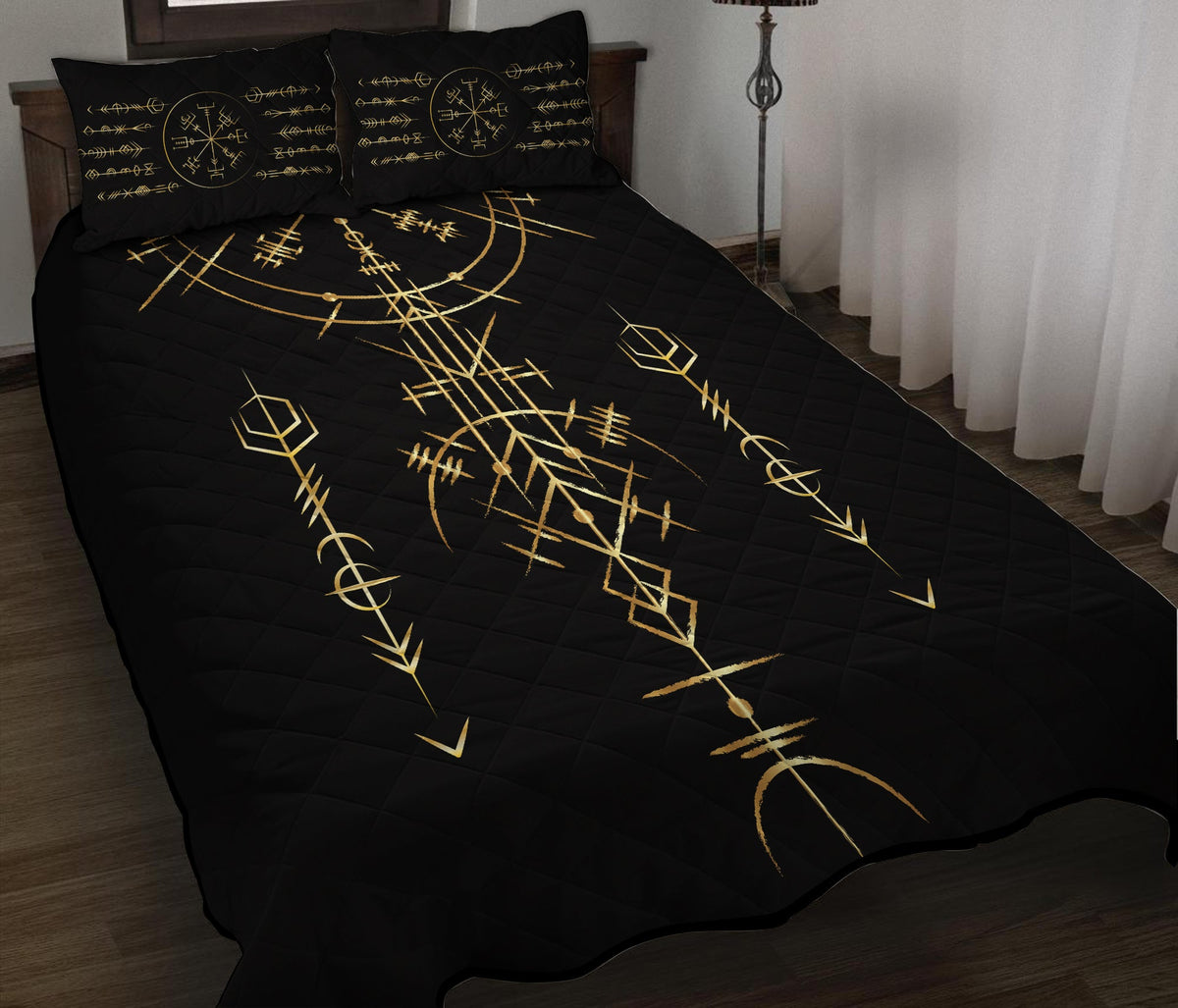 Viking Helm of Awe Gold Art Sherpa Quilt Bed Set LT12 - Wonder Print Shop