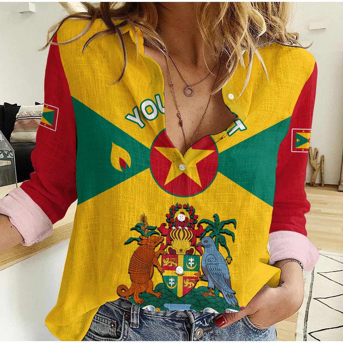 (Custom Personalised) Grenada Women Casual Shirt Power Grenada Mix Coat Of Arms LT13 - Wonder Print Shop