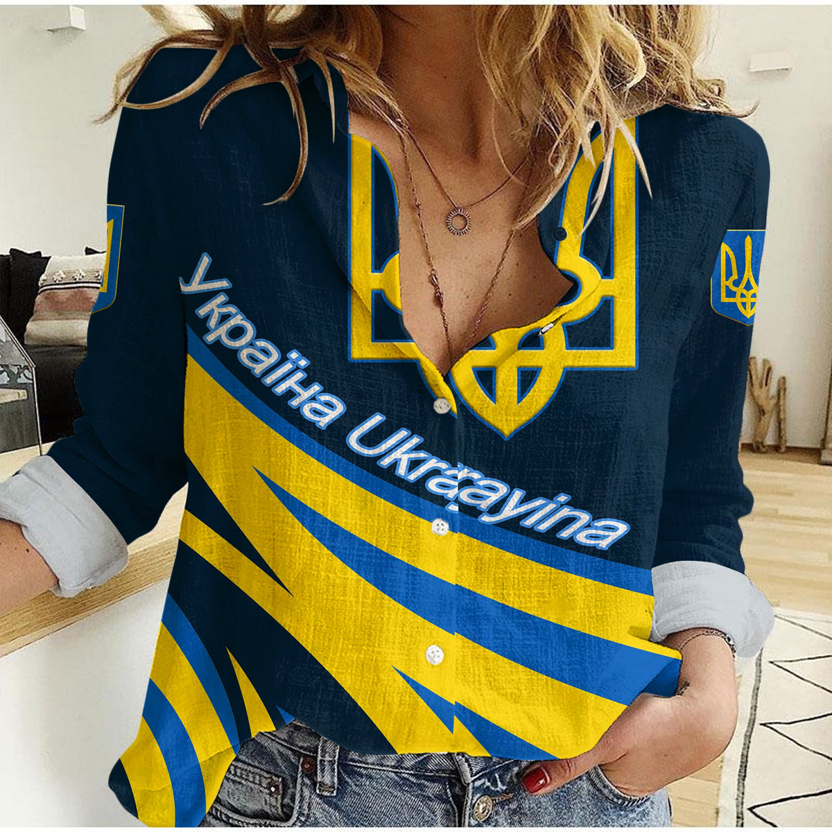 Ukraine Gold Trident Women Casual Shirt LT12 - Wonder Print Shop