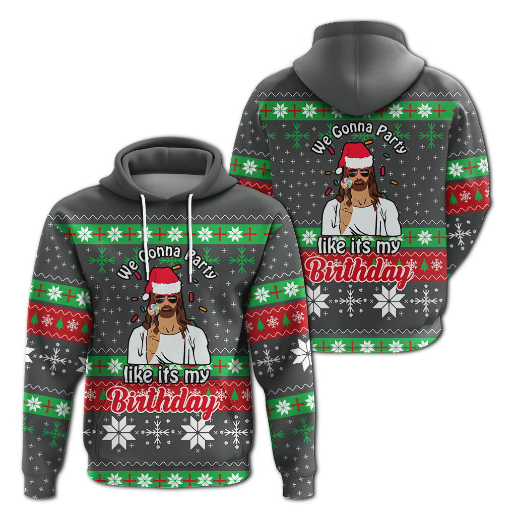Christmas Jesus Birthday Party Ugly Pattern Hoodie LT12 - Wonder Print Shop