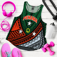Green women’s tank top with tribal pattern graphic, sleeveless scoop neckline