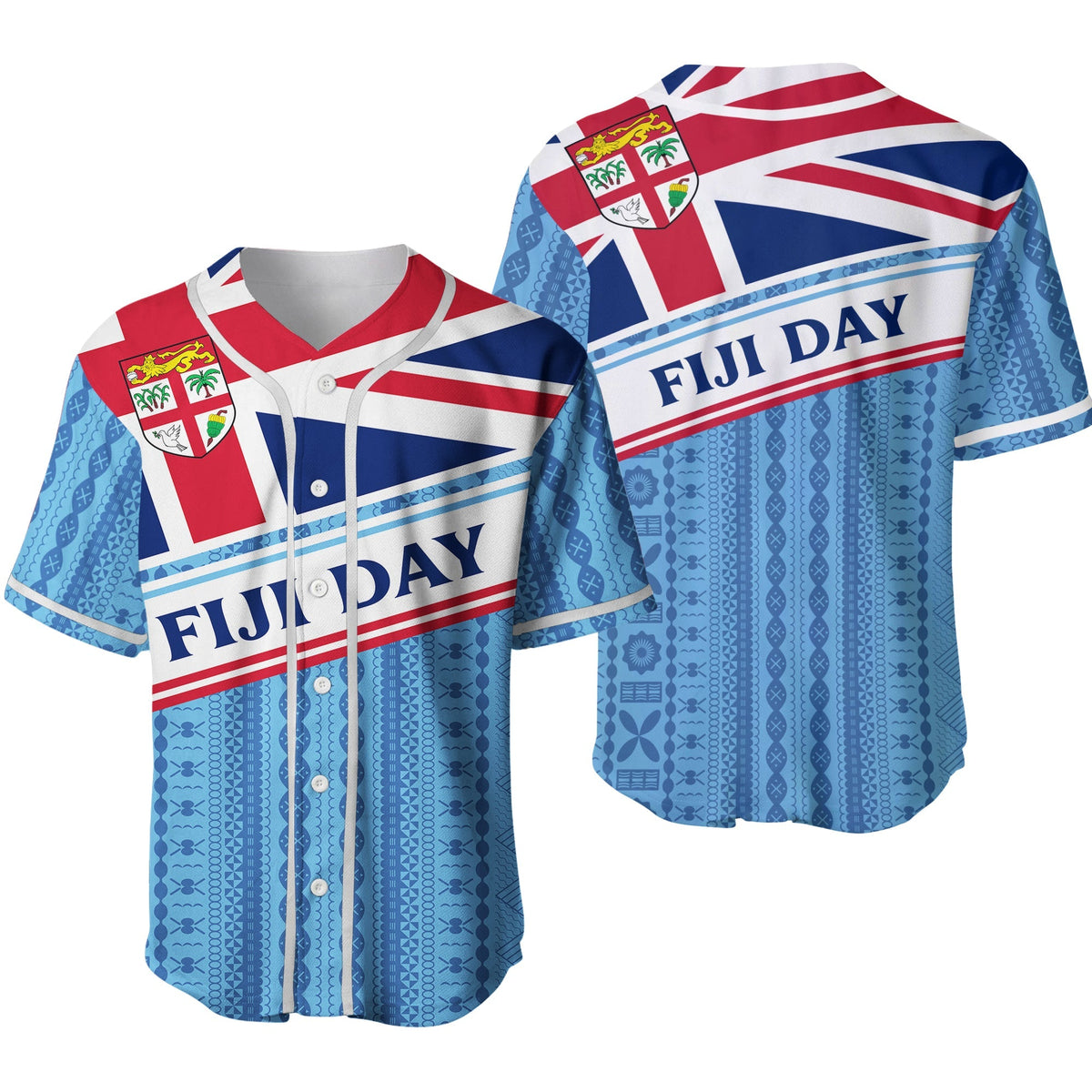 Fiji Day Baseball Jersey - Tapa Pattern With Flag LT12 - Wonder Print Shop