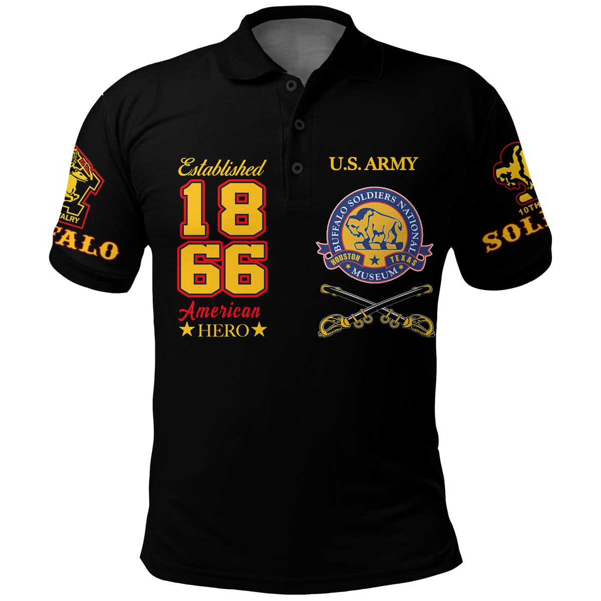 Big Boy Buffalo Soldiers Polo Shirt Black LT12 - Wonder Print Shop