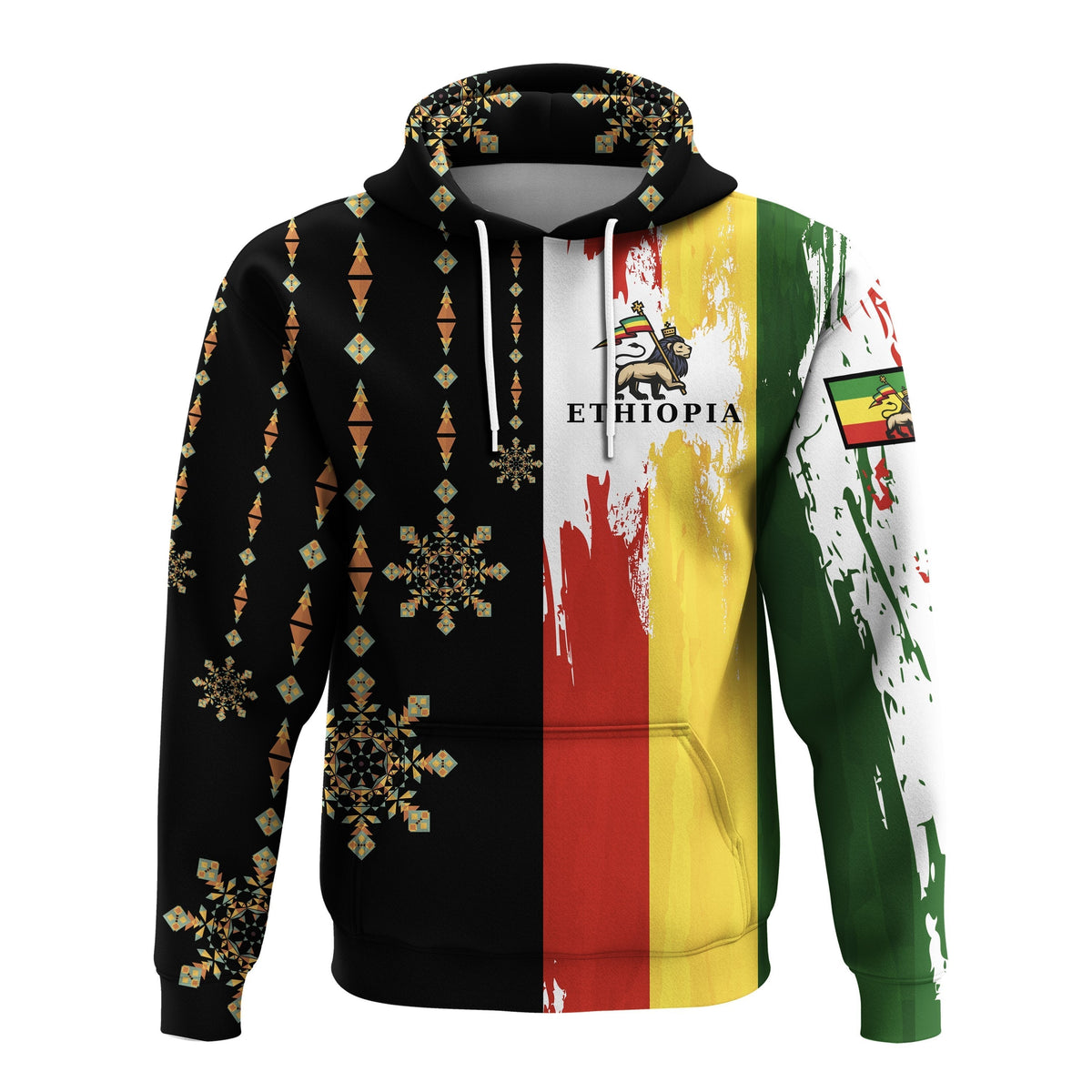 Ethiopia Hoodie Flags Color With Aztec Pattern LT20 - Wonder Print Shop