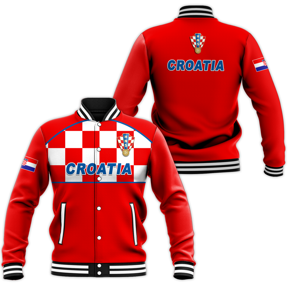 Croatia Football 2022 Checkerboard Baseball Jacket - LT12 - Wonder Print Shop