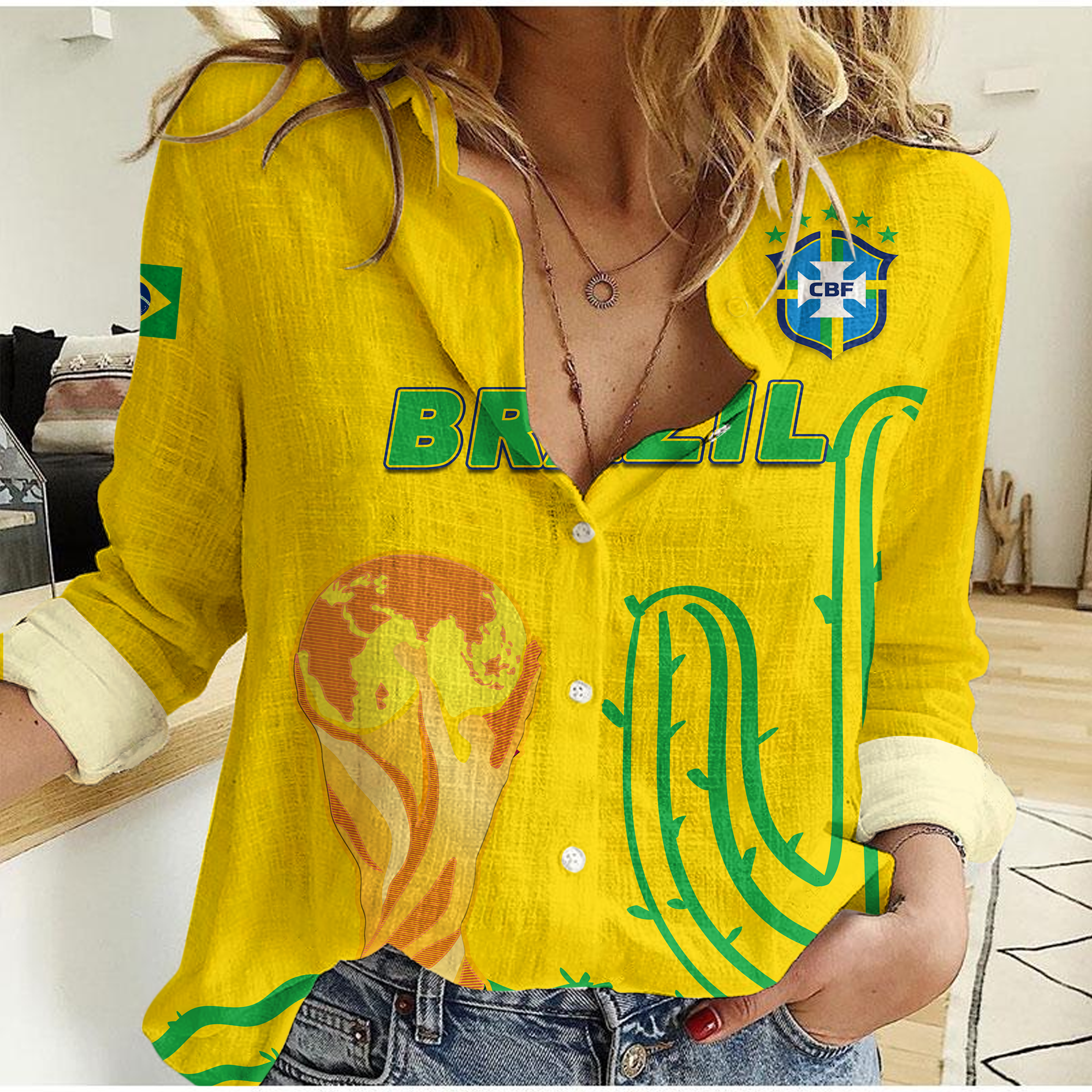 (Custom Personalised) Brazil Champion Football World Cup 2022 Women Casual Shirt - LT12 - Wonder Print Shop