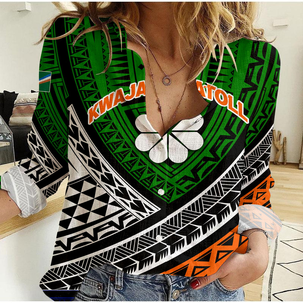 Kwajalein Atoll Tribal Pattern Women Casual Shirt LT12 - Wonder Print Shop