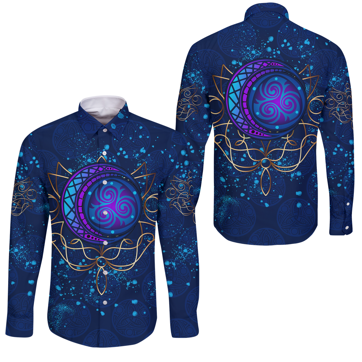 Celtic Moon Elven Style Long Sleeve Button Shirt LT12 - Wonder Print Shop