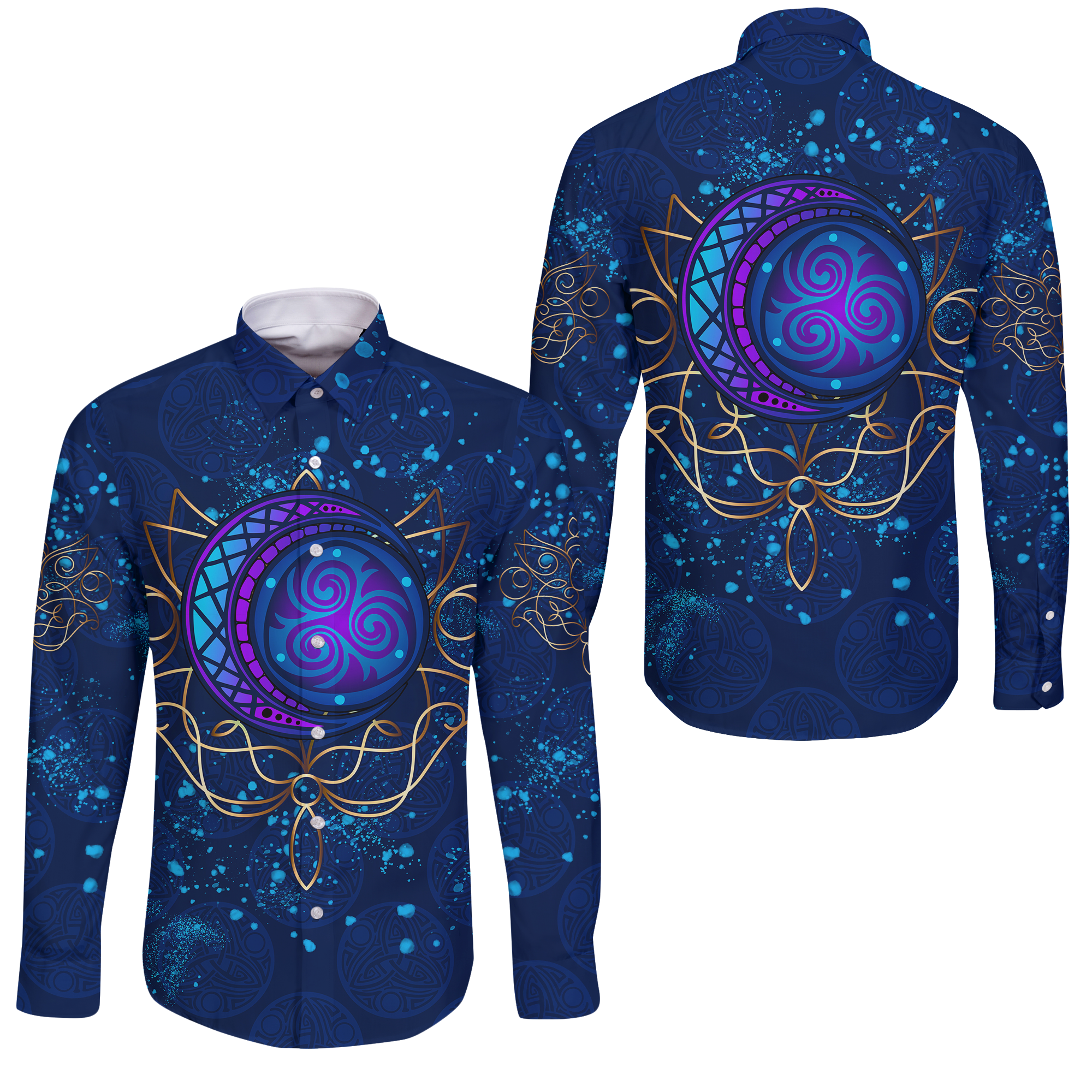 Celtic Moon Elven Style Long Sleeve Button Shirt LT12 - Wonder Print Shop