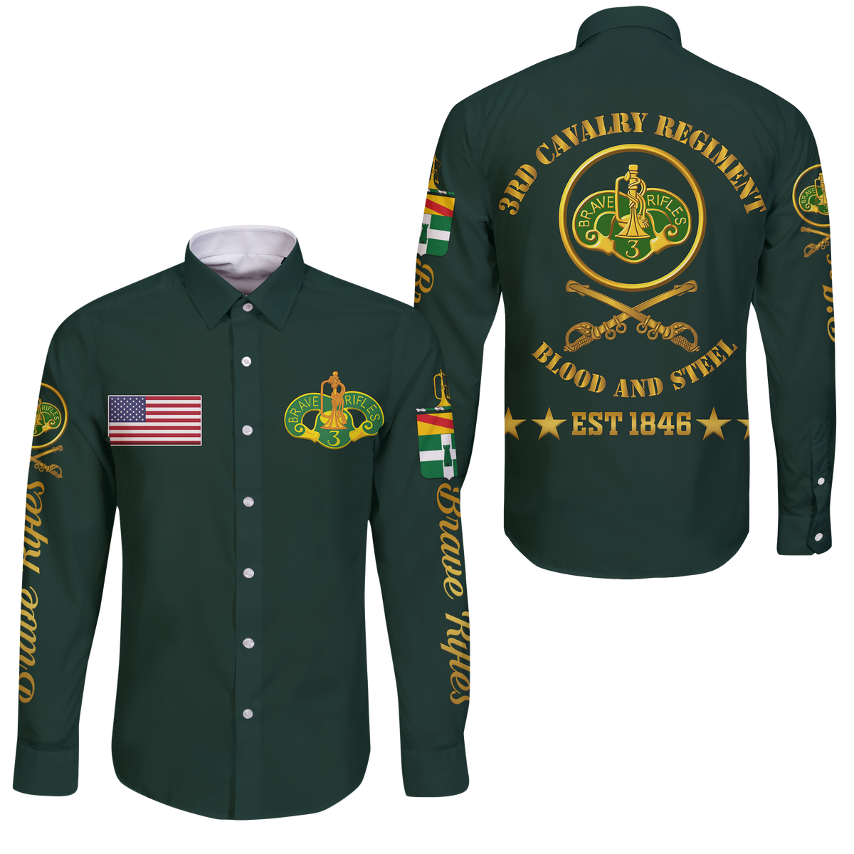 3rd Cavalry Regiment (United States) Brave Rifles Long Sleeve Button Shirt LT12 - Wonder Print Shop