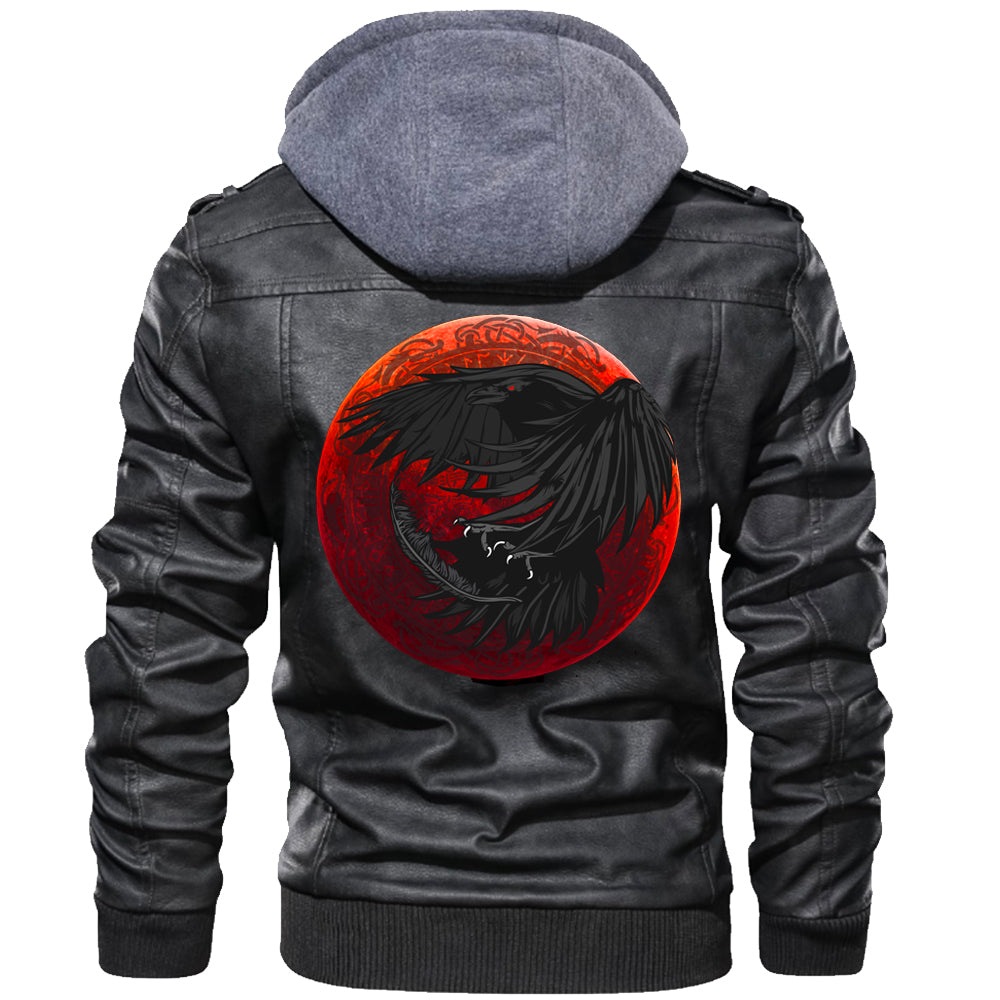 Viking Valknut Zipper Leather Jacket - Red Moon Raven RLT12 - Wonder Print Shop