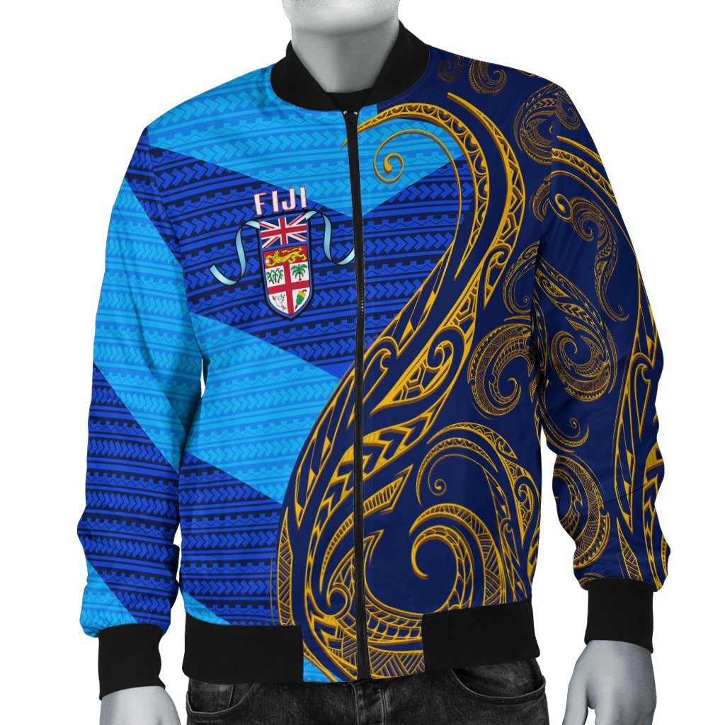 Fiji Bomber Jacket - Flag's Color With Gold Polynesian Pattern LT20 - Wonder Print Shop
