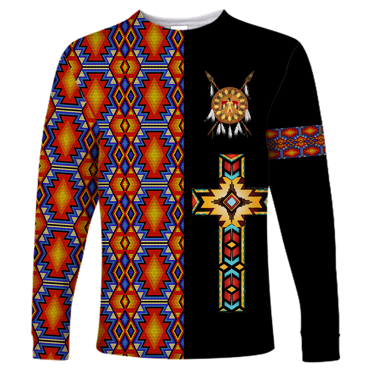 Native American Navajo Cross Heritage Long Sleeve Shirt LT12 - Wonder Print Shop