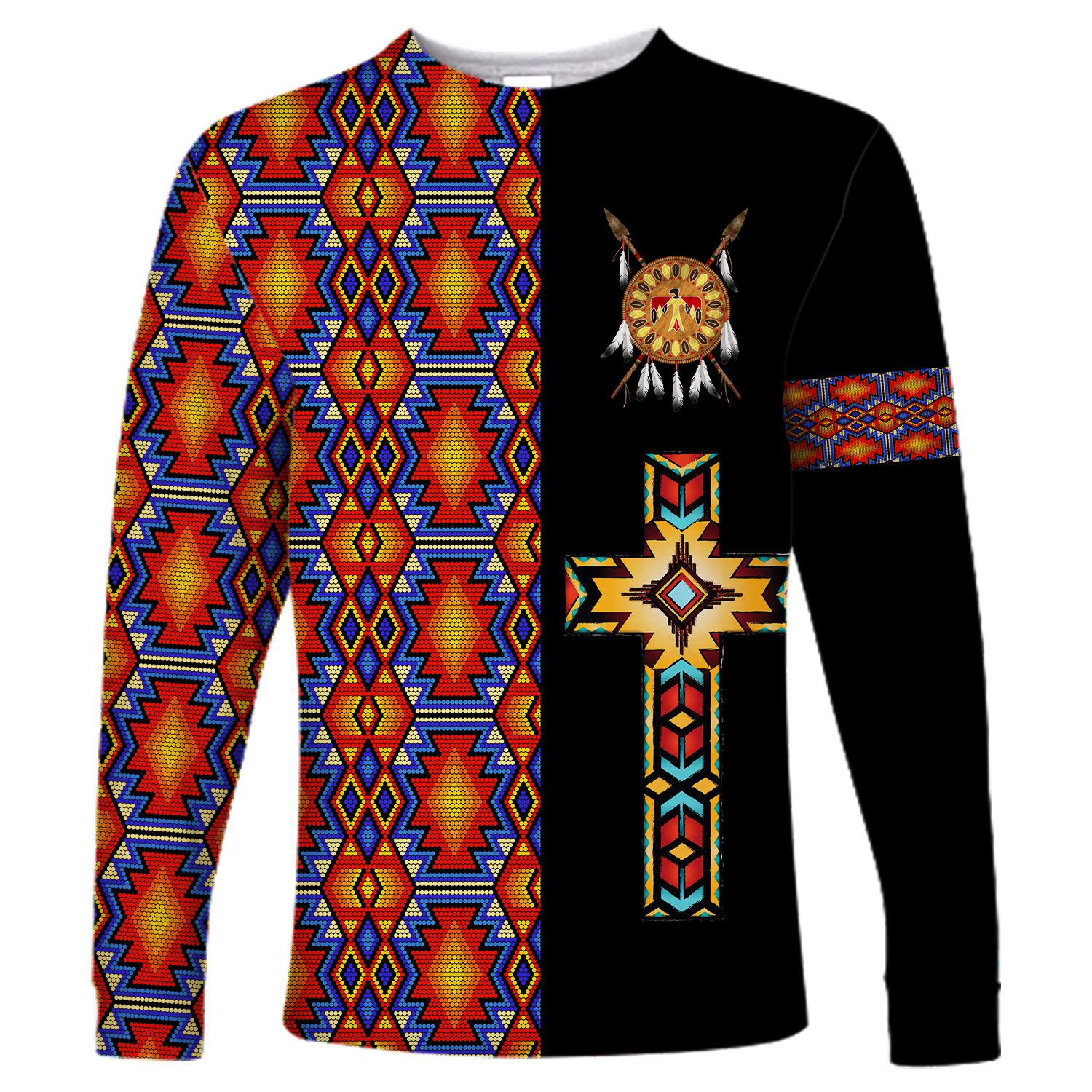 Native American Navajo Cross Heritage Long Sleeve Shirt LT12 - Wonder Print Shop