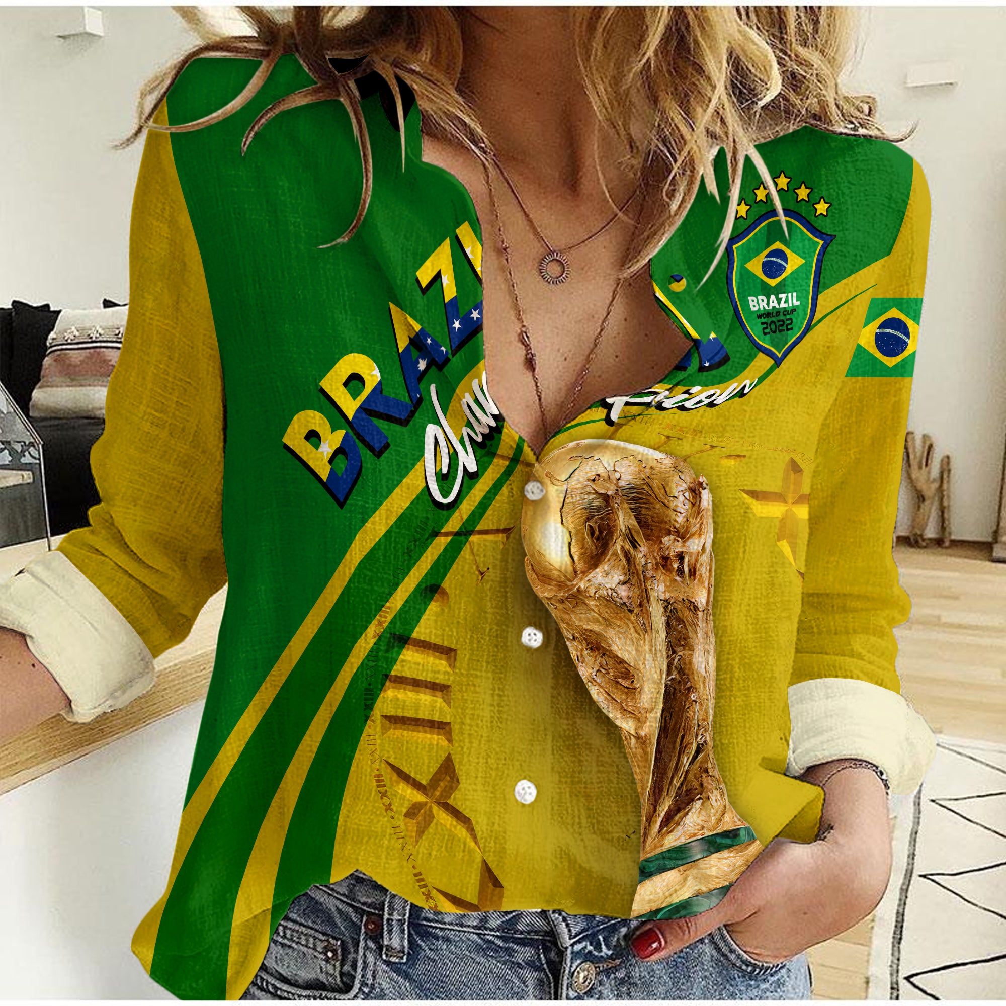 Brazil Football World Cup 2022 Women Casual Shirt - LT2 - Wonder Print Shop