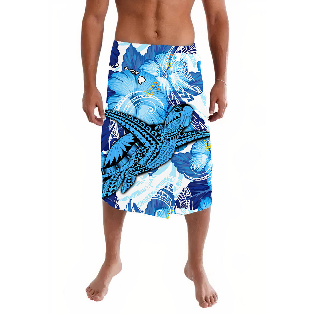 Hawaii Lavalava Blue Polynesian Turtle and Hibiscus LT13 - Wonder Print Shop