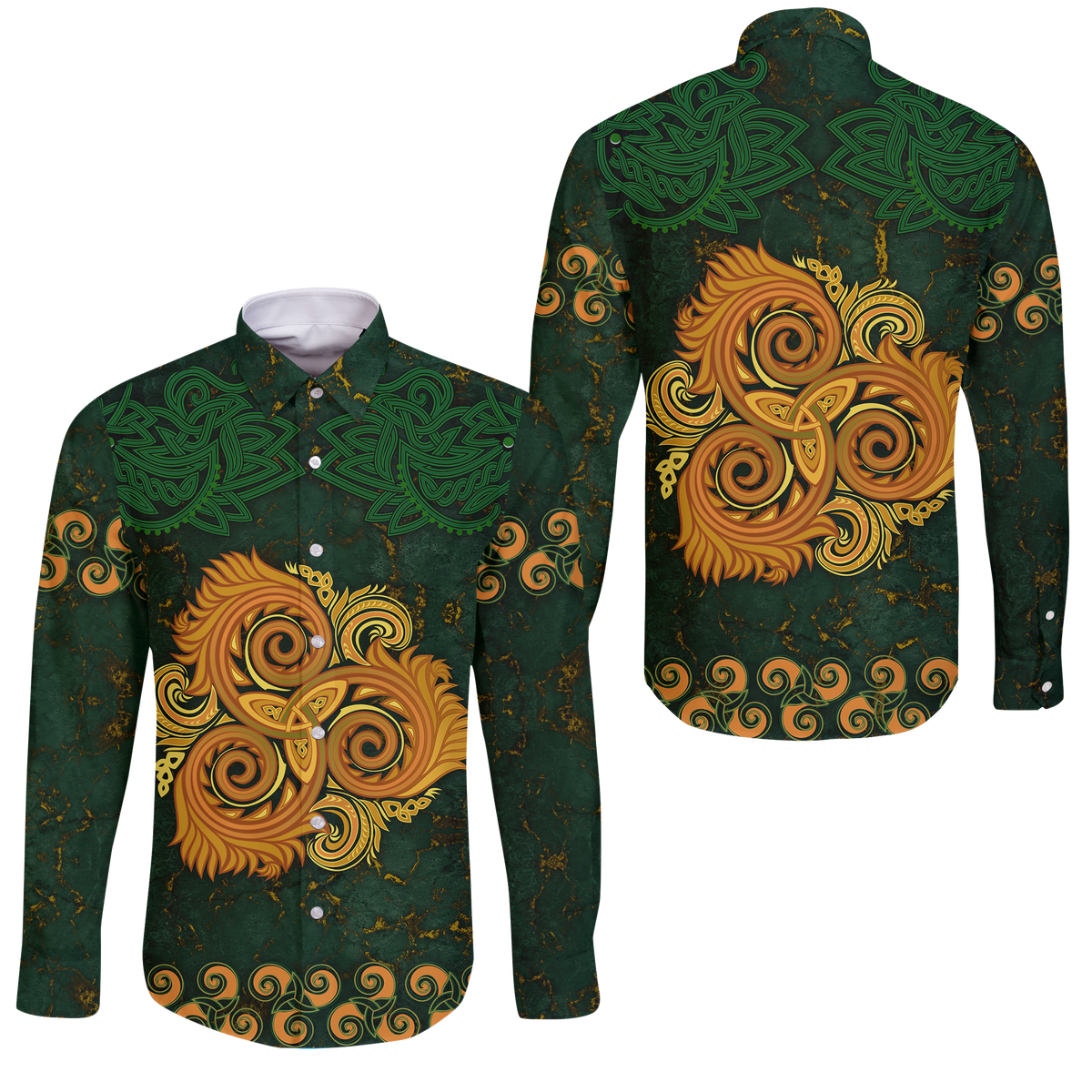 Celtic Disk Ornament Triple Spiral Long Sleeve Button Shirt LT12 - Wonder Print Shop