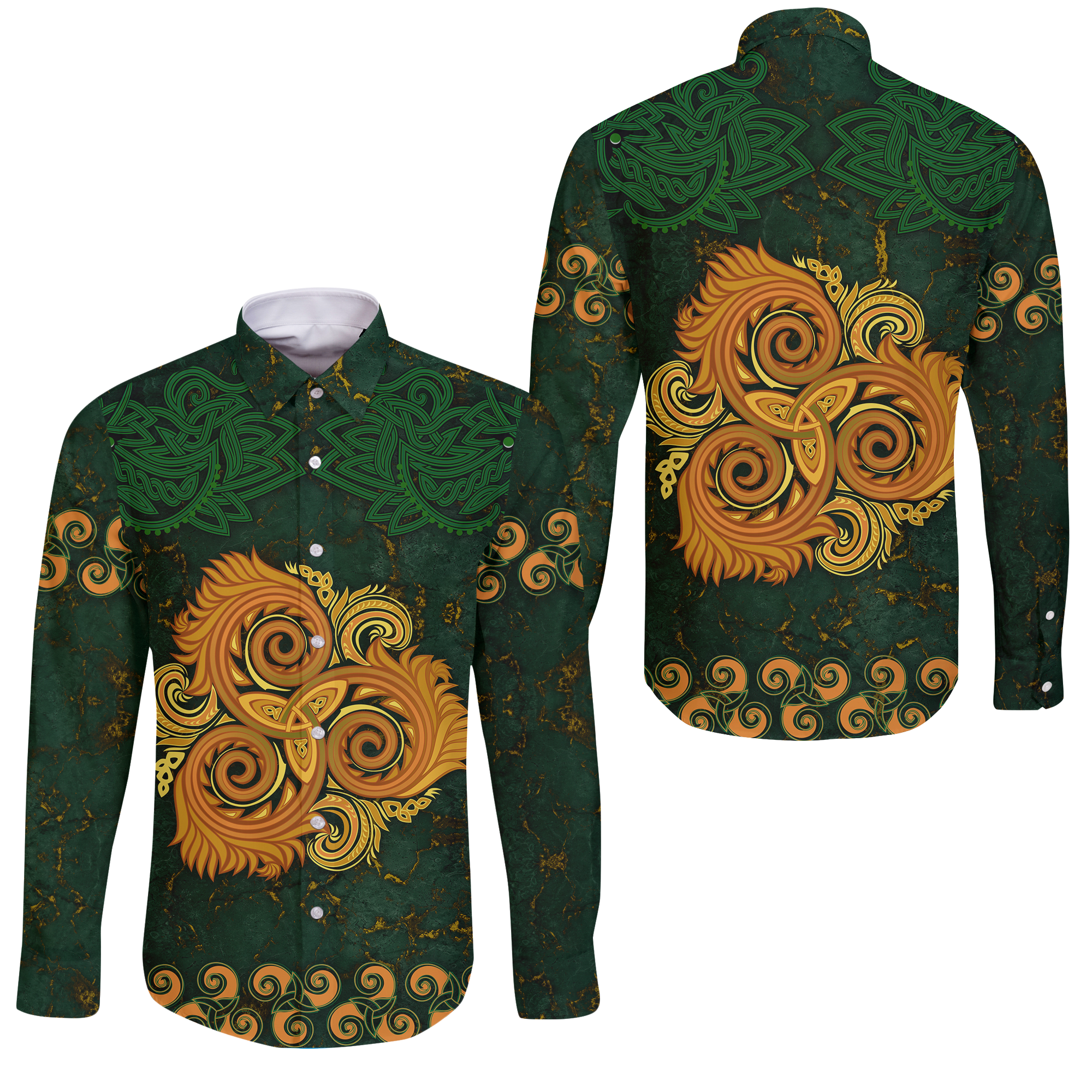 Celtic Disk Ornament Triple Spiral Long Sleeve Button Shirt LT12 - Wonder Print Shop