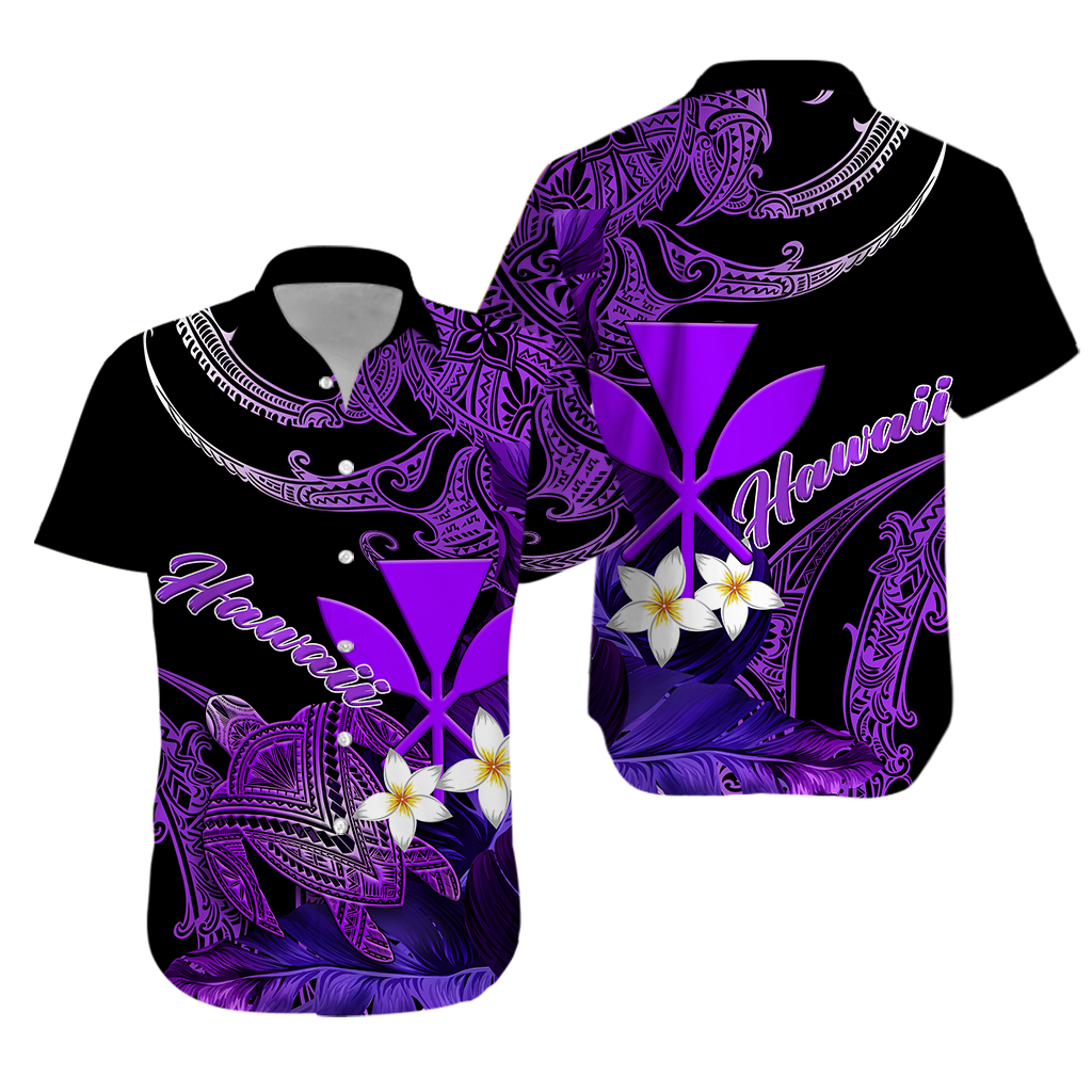 Hawaii Turtle With Plumeria Leaf Purple Hawaiian Shirt - LT12 - Wonder Print Shop