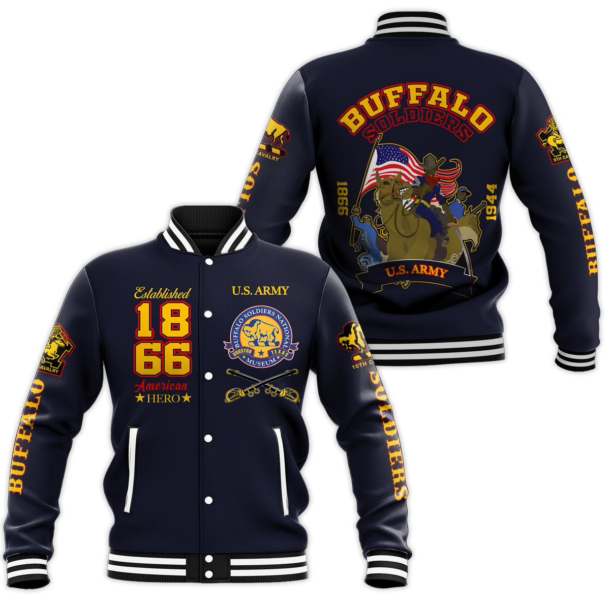Big Boy Buffalo Soldiers Baseball Jacket Blue LT12 - Wonder Print Shop