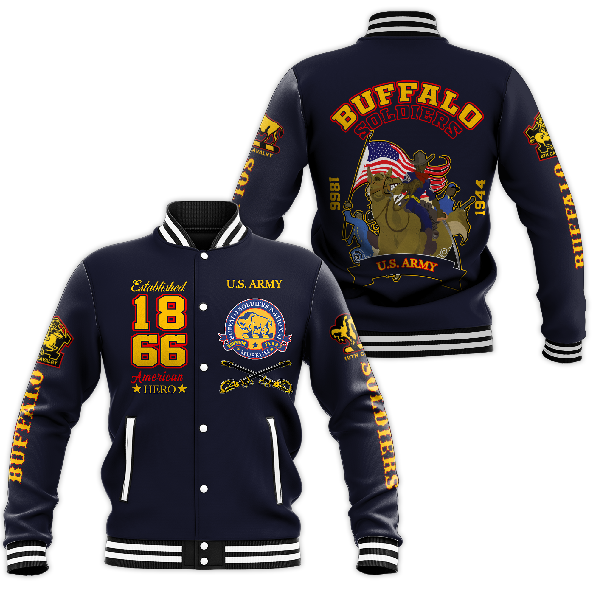 Big Boy Buffalo Soldiers Baseball Jacket Blue LT12 - Wonder Print Shop