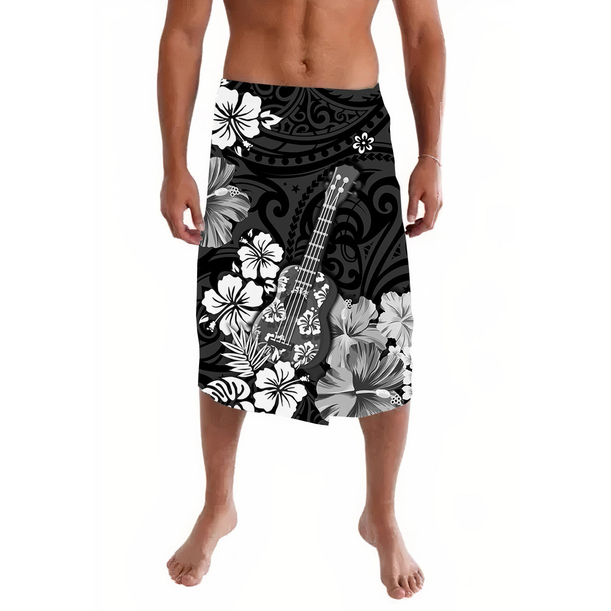 Hawaii Lavalava Polynesia Black Ukulele Flowers LT13 - Wonder Print Shop