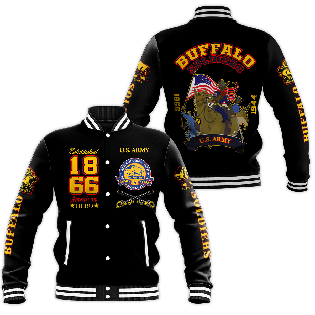 Big Boy Buffalo Soldiers Baseball Jacket Black LT12 - Wonder Print Shop