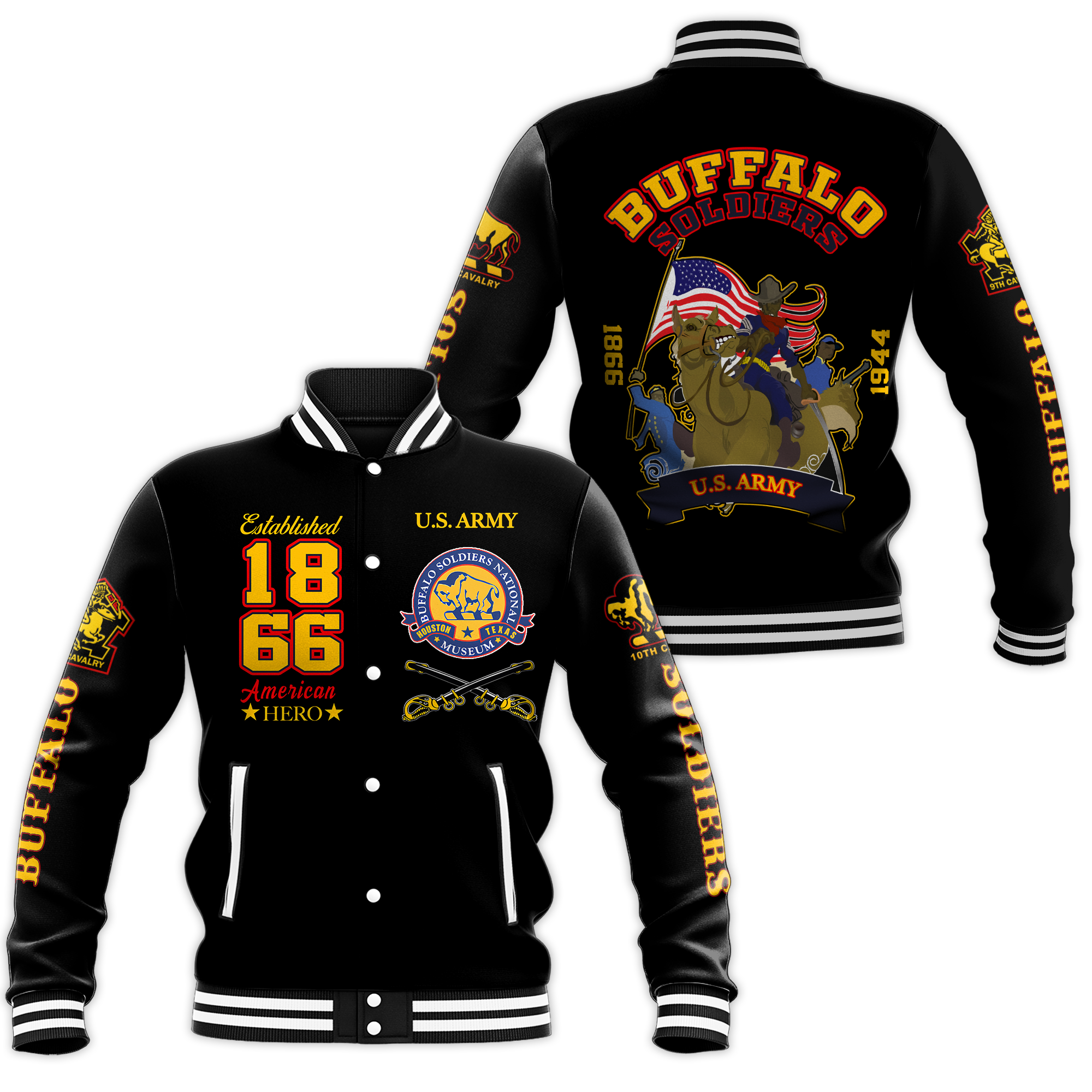 Big Boy Buffalo Soldiers Baseball Jacket Black LT12 - Wonder Print Shop