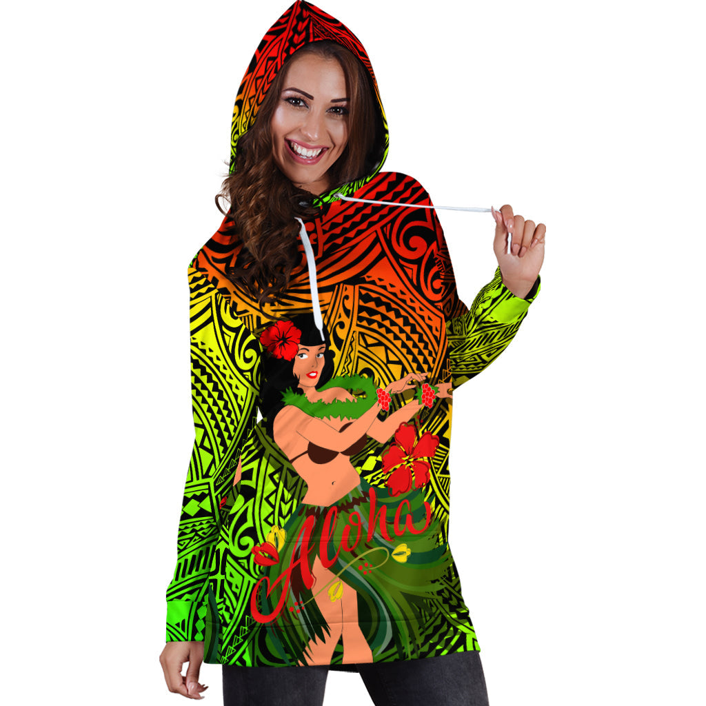 Hawaii Hula Girl Reggae Hoodie Dress LT2 - Wonder Print Shop