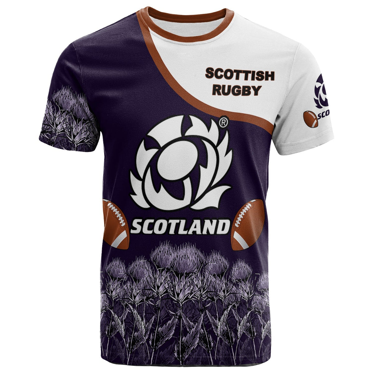 Scotland Rugby Union T Shirt Thistle Flower Purple Original LT20 - Wonder Print Shop