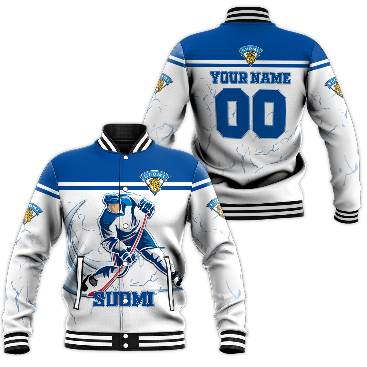 (Custom Personalised) Finland Hockey Pride Baseball Jacket LT12 - Wonder Print Shop