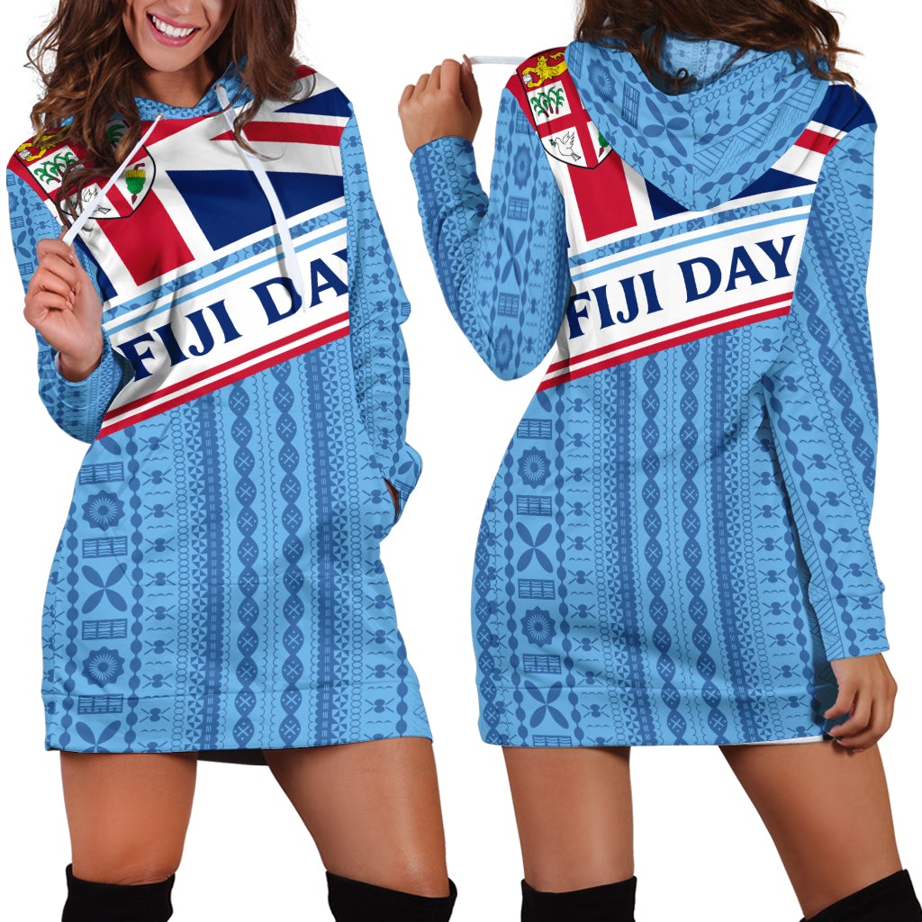 Fiji Day Hoodie Dress - Tapa Pattern With Flag LT12 - Wonder Print Shop