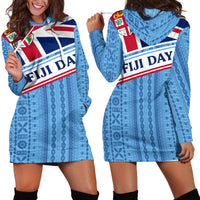 Fiji Day Hoodie Dress - Tapa Pattern With Flag LT12 - Wonder Print Shop