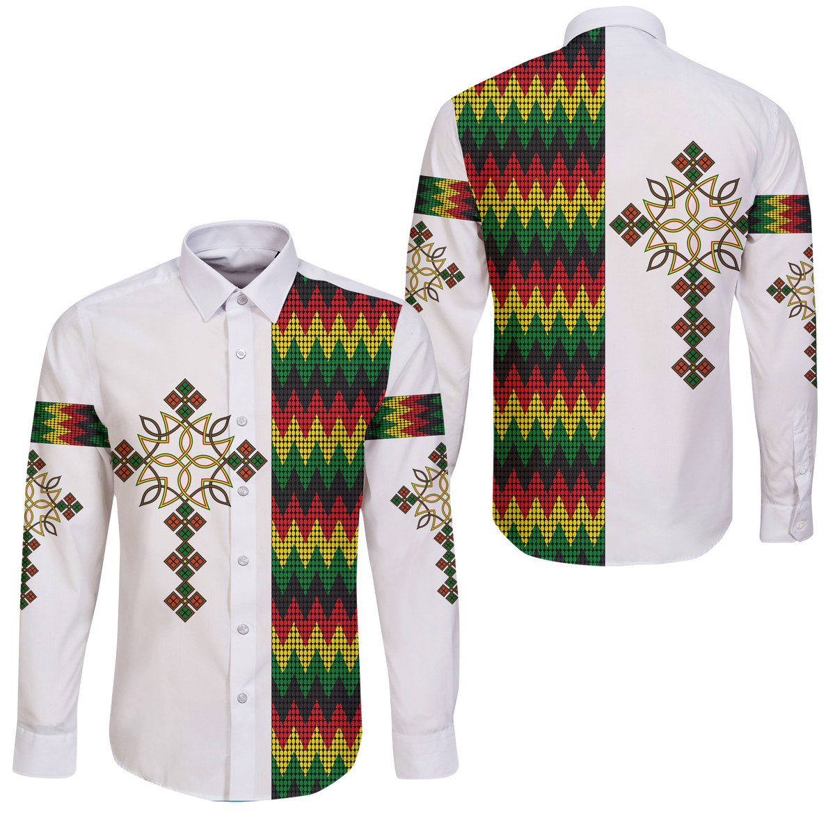 Ethiopian Art Cross Long Sleeve Button Shirt LT12 - Wonder Print Shop