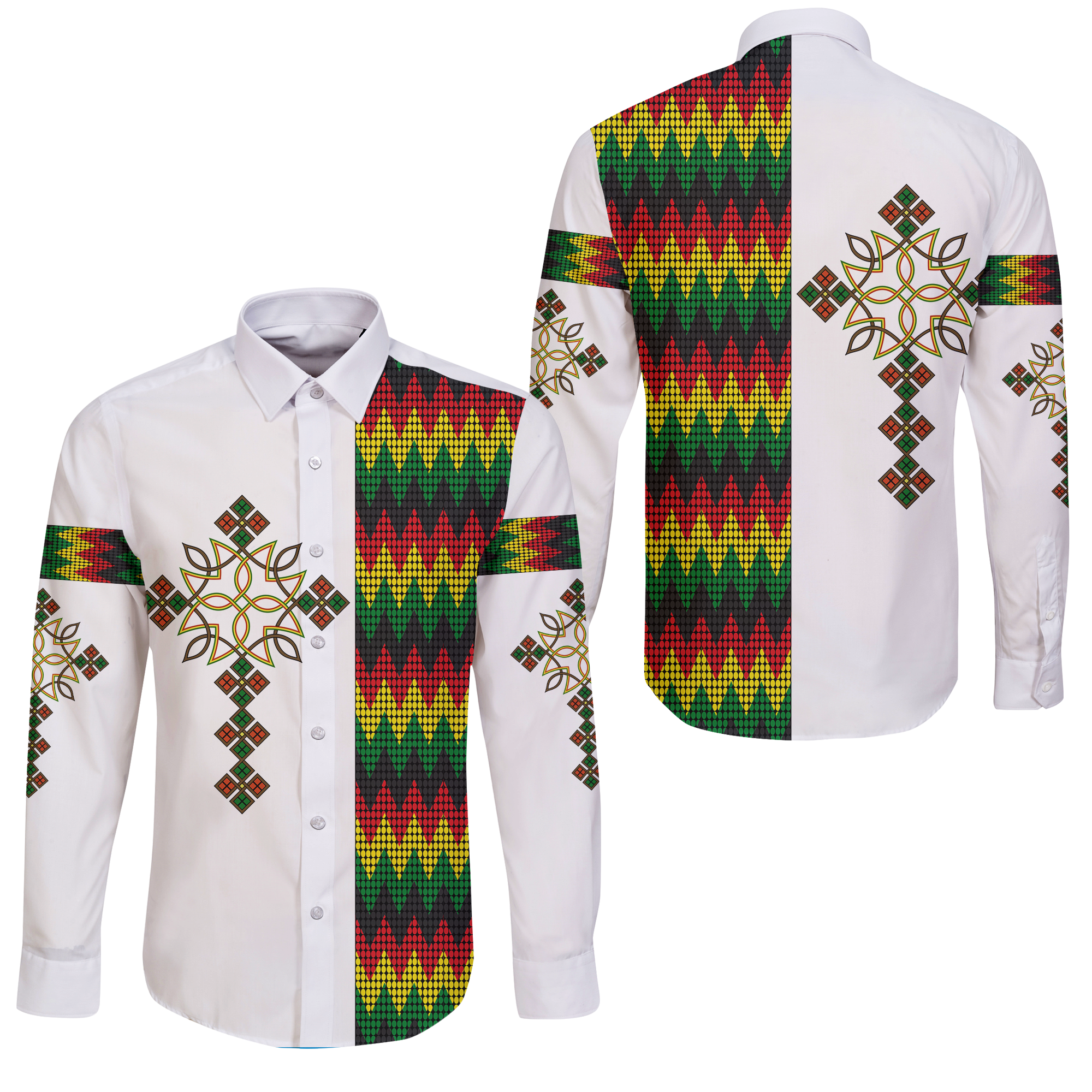 Ethiopian Art Cross Long Sleeve Button Shirt LT12 - Wonder Print Shop