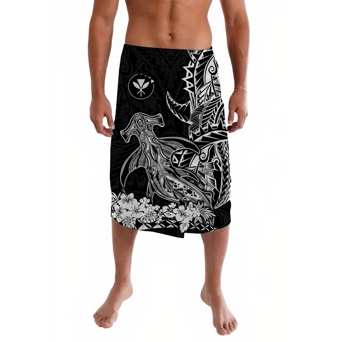 Hawaii Polynesian Lavalava Wild Hammerhead Sharks Black LT13 - Wonder Print Shop