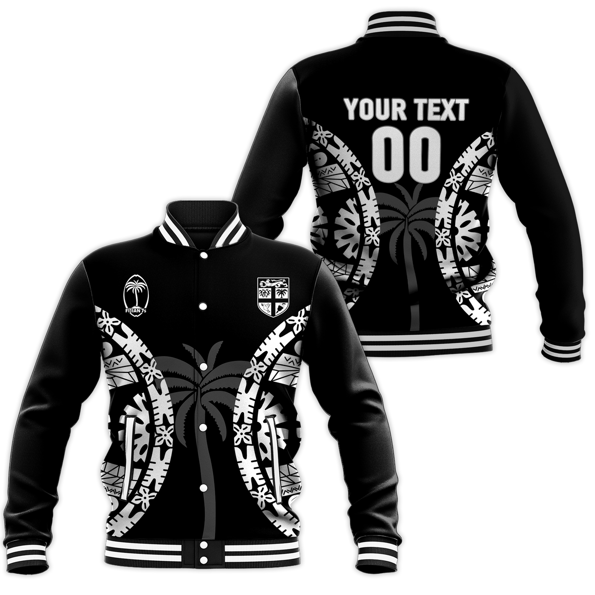 Custom Personalised Fiji Rugby Sevens Fijian Tapa Pattern Baseball Jacket - LT12 - Wonder Print Shop