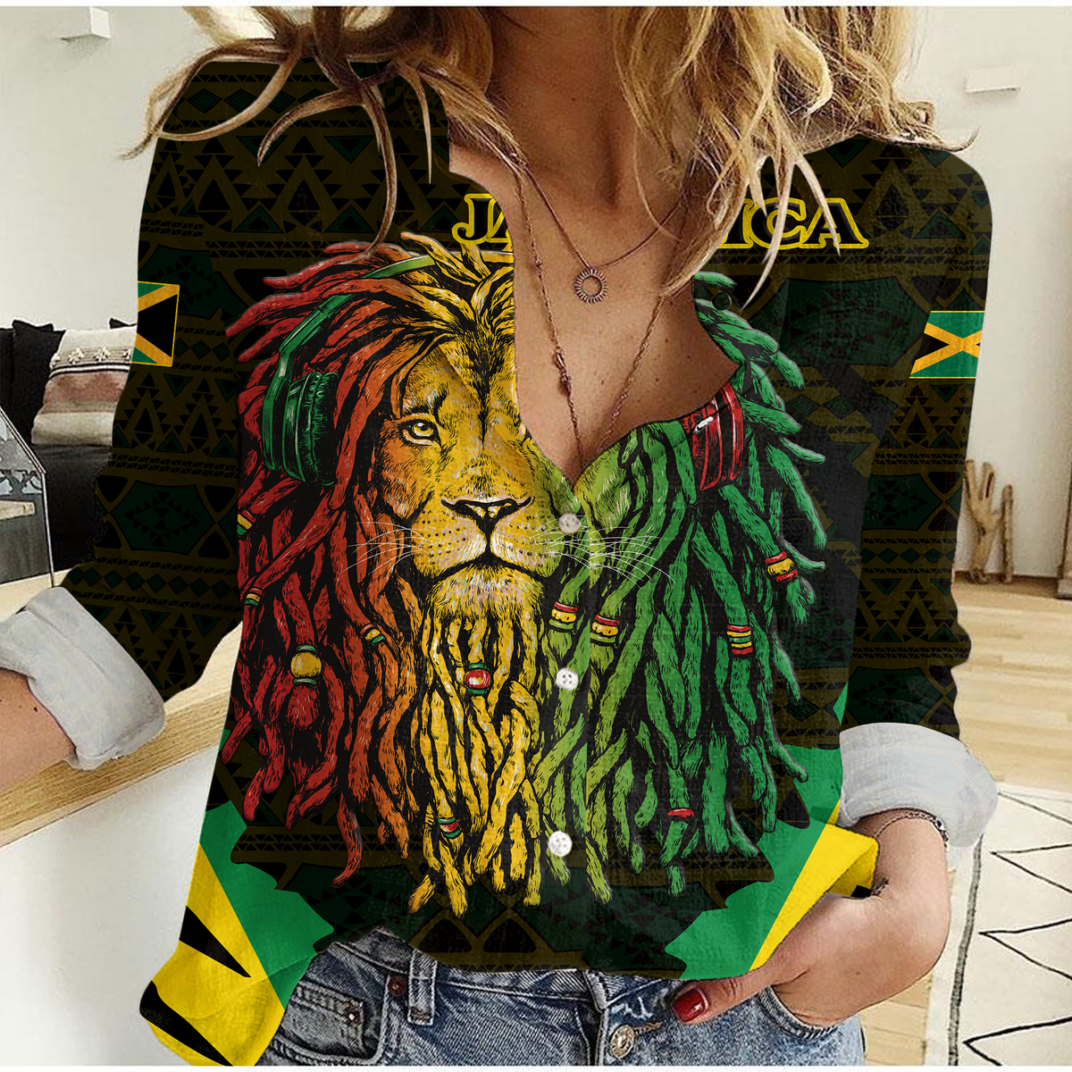 Jamaica Rastafarian Lion Pride Women Casual Shirt LT12 - Wonder Print Shop