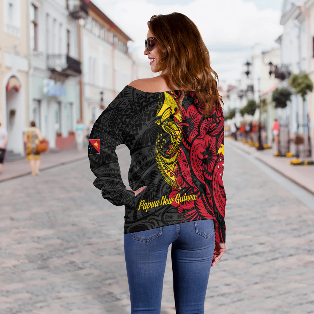 Papua New Guinea 47th Independence Day Bird Of Paradise Women Off Shoulder Sweater LT2 - Wonder Print Shop