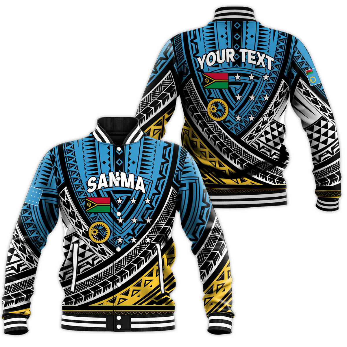 Custom Personalised Vanuatu Sanma Province Tribal Pattern Baseball Jacket - LT12 - Wonder Print Shop