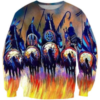 Five Warriors Native American 3D Sweatshirt LT10 - Wonder Print Shop
