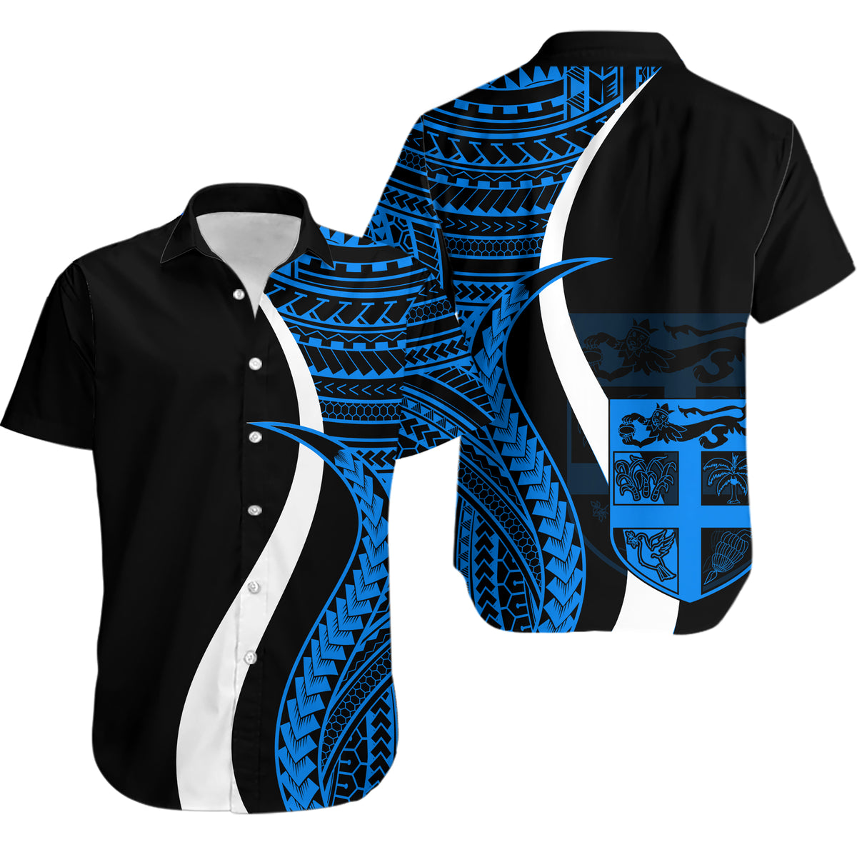 Fiji Short Sleeve Shirts White Polynesian Tentacle Blue Tribal Pattern - Wonder Print Shop