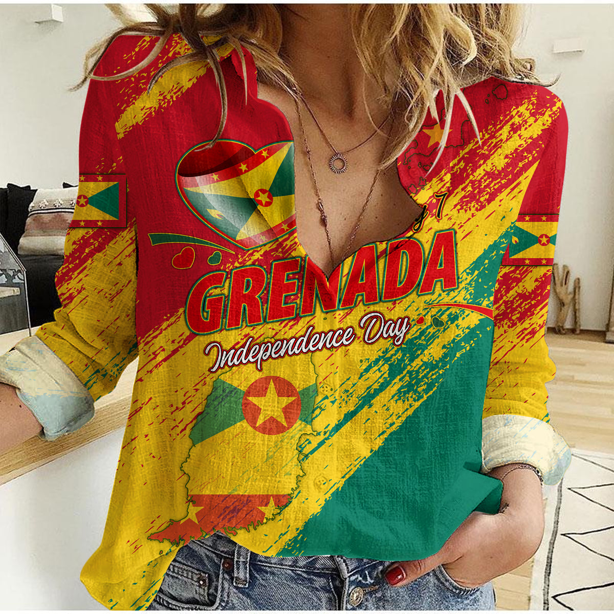 Grenada Happy Independence Day Women Casual Shirt - LT2 - Wonder Print Shop