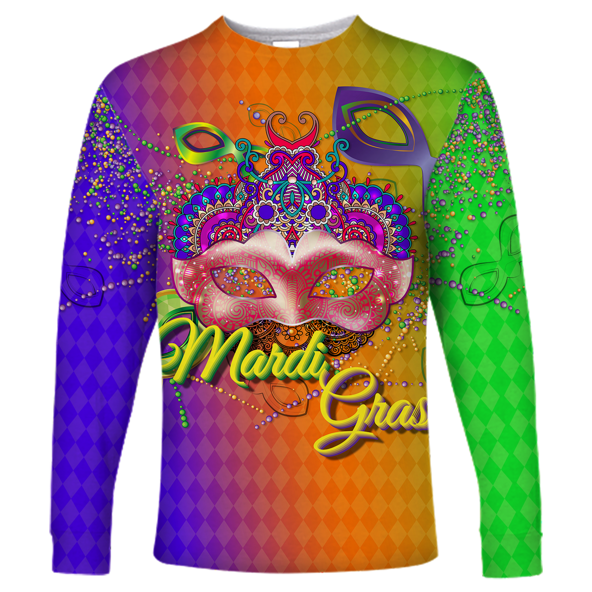 Mardi Gras Mask With Beads Long Sleeve Shirt - LT12 - Wonder Print Shop