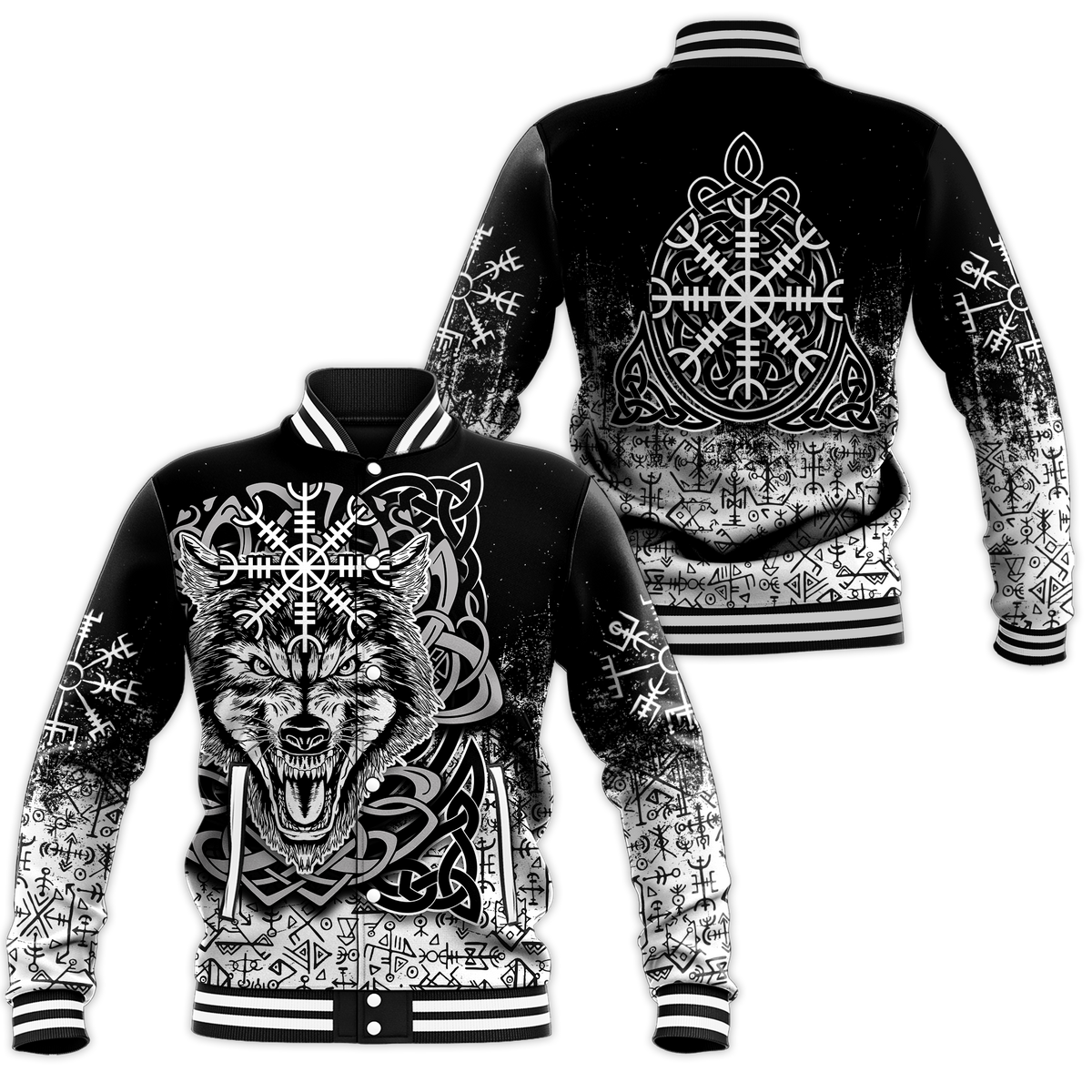 Viking Wolf With Vegvisir Art Baseball Jacket LT12 - Wonder Print Shop
