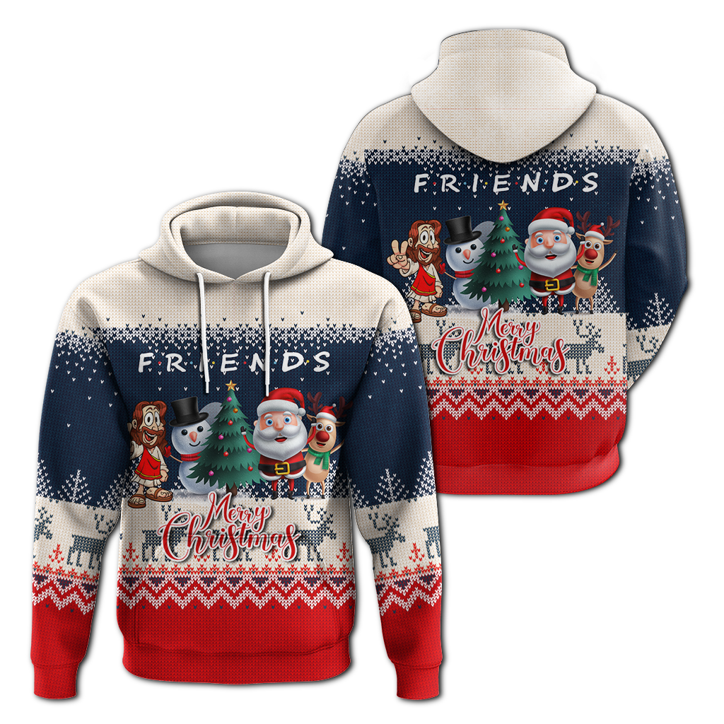 Christmas Jesus With Santa, Snowman And Reindeer Ugly Pattern Hoodie LT12 - Wonder Print Shop