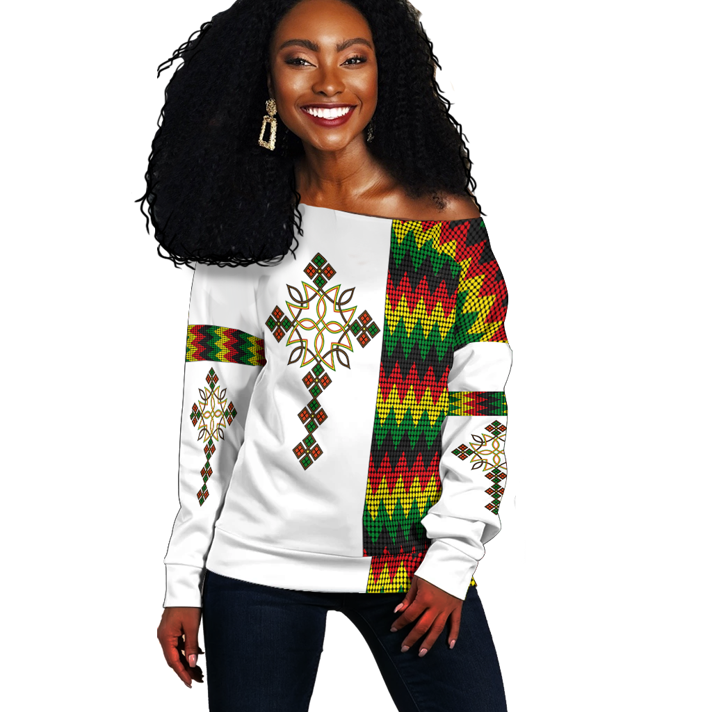 Ethiopian Art Cross Women Off Shoulder Sweater LT12 - Wonder Print Shop